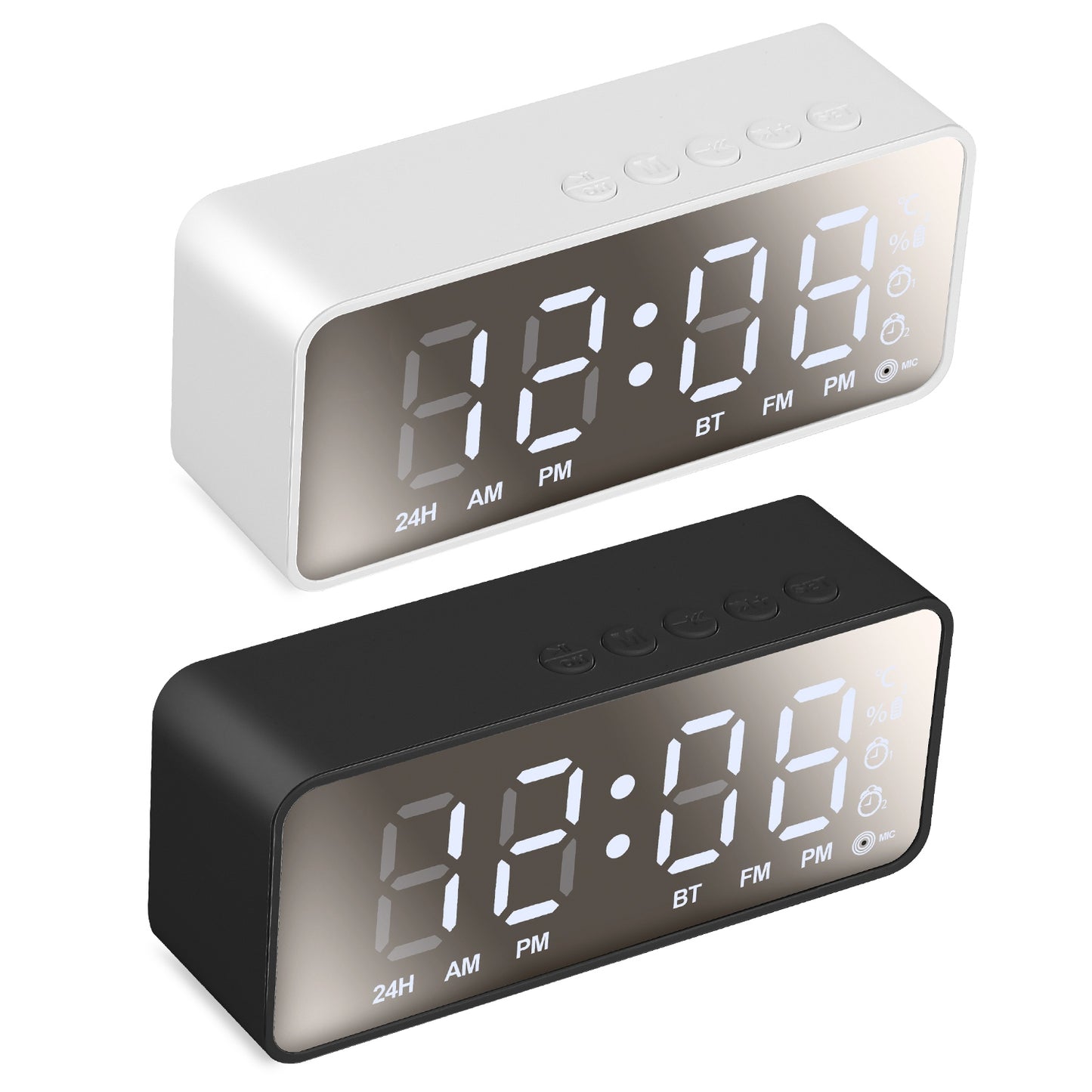Mirror Digital Alarm Clock LED V5.0 Wireless Speaker Clock with FM Radio Temperature Display MMC Card Slot