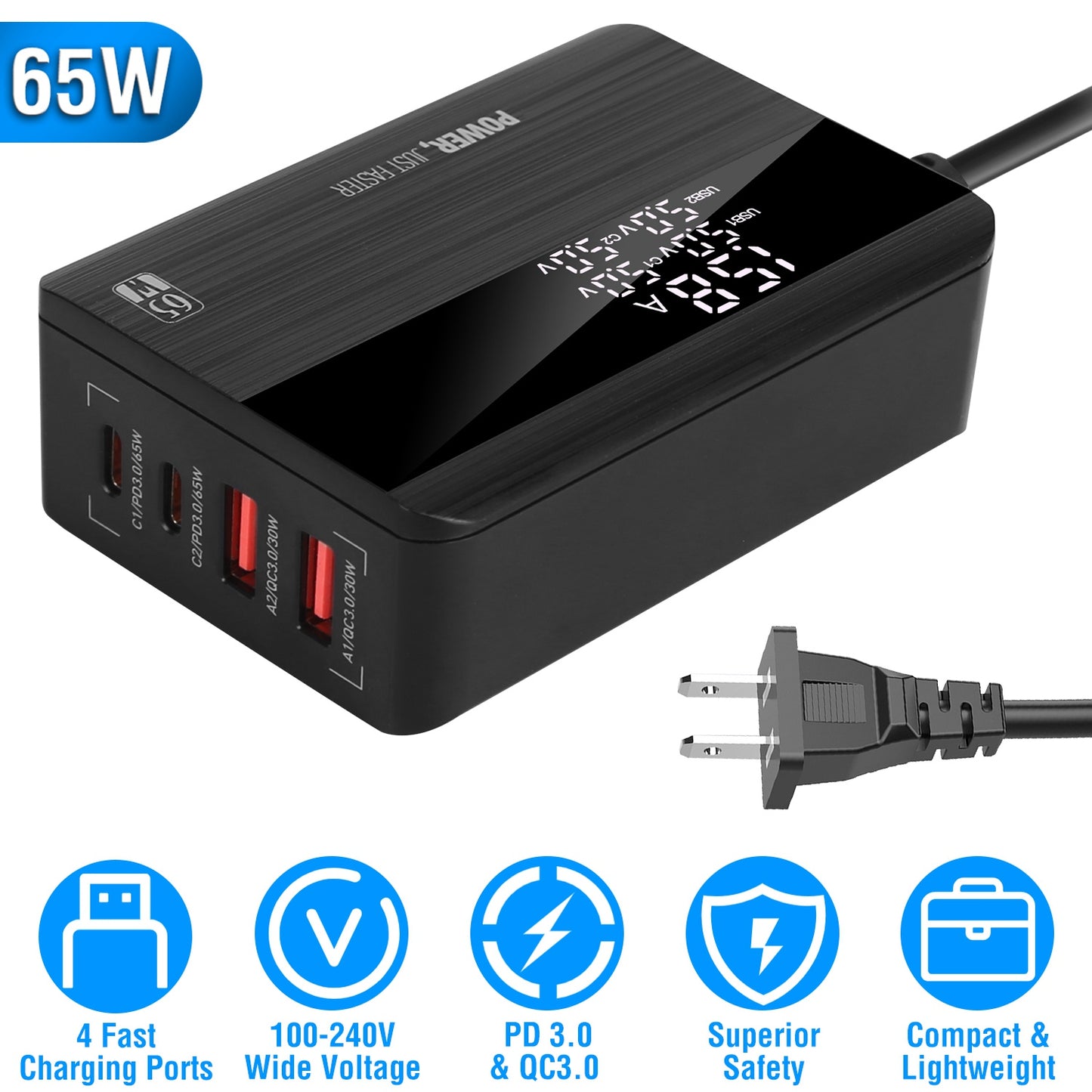 65W Fast Wall Charger 4 Port USB Charging Station PD3.0 QC3.0 Adapter Fit for iPhone 14 13 12 11 Samsung S22 S21 Switch MacBook iPad
