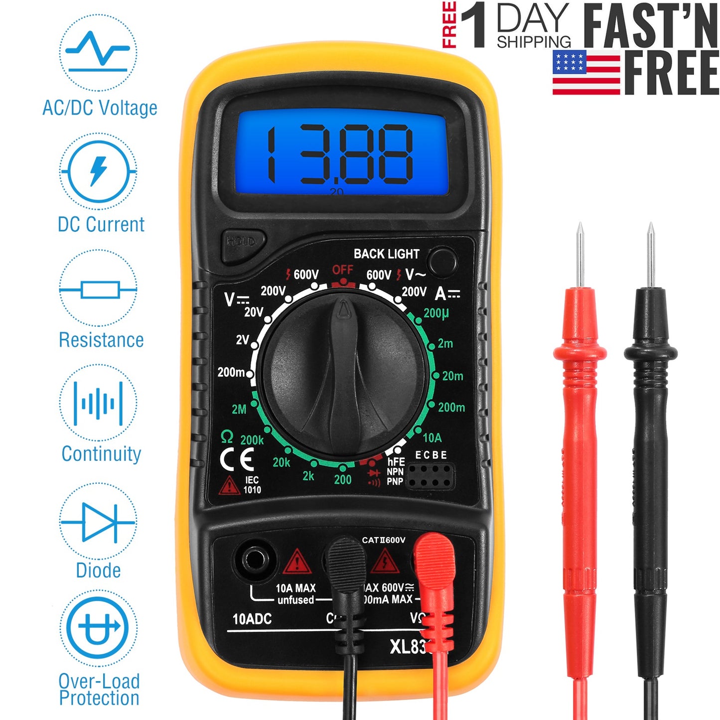 LCDÊDigital Multimeter Tester AC/DC Voltage DC Current Circuit Resistance OHM Diode