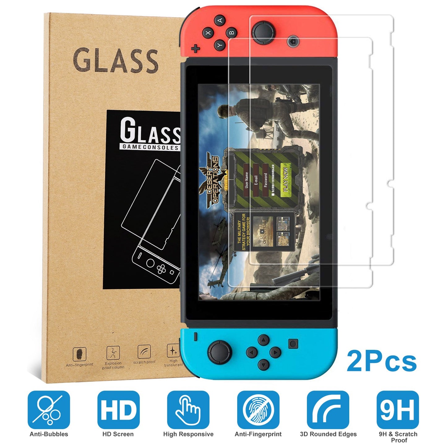 2 Pack Screen Protector Tempered Glass Screen Saver HD Anti-Scratch for Nintendo Switch6.2 Inch Protector Film