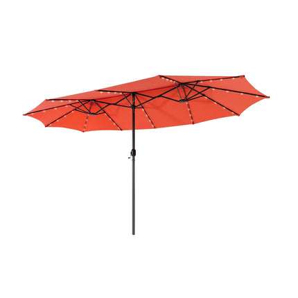 15 Feet Twin Patio Umbrella with 48 Solar LED Lights