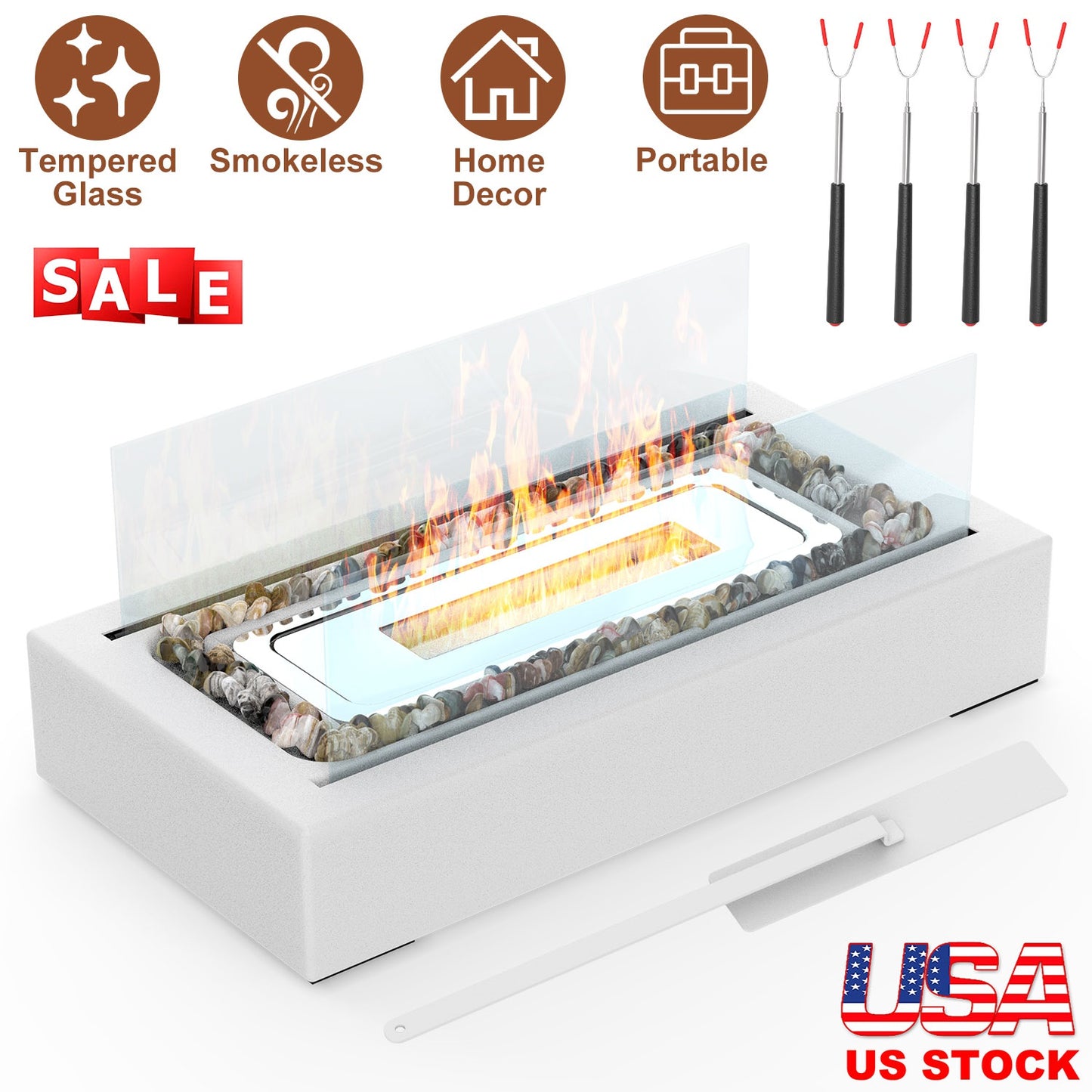 Tabletop Fire Pit With Roasting Sticks Portable Indoor Outdoor Tabletop Fireplace Ethanol Mini Fire Pit Table Top Decoration for Christmas Dinner Part