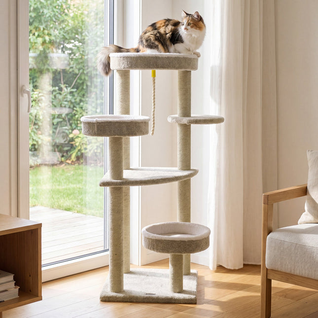 51"Carpeted Cat Tree with Comfy Plush Perches for Indoor Cats