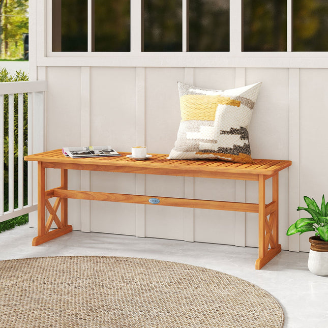 51 Inches Outdoor Acacia Wood Bench with Slatted Seat and 800 lbs Weight Capacity