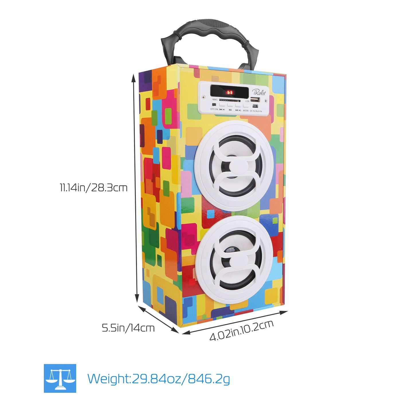 iRola Wireless Speaker 10W Powerful Subwoofer Wooden Loudspeaker FM AUX MMC for iPhone X Samsung S9 Tablet PC