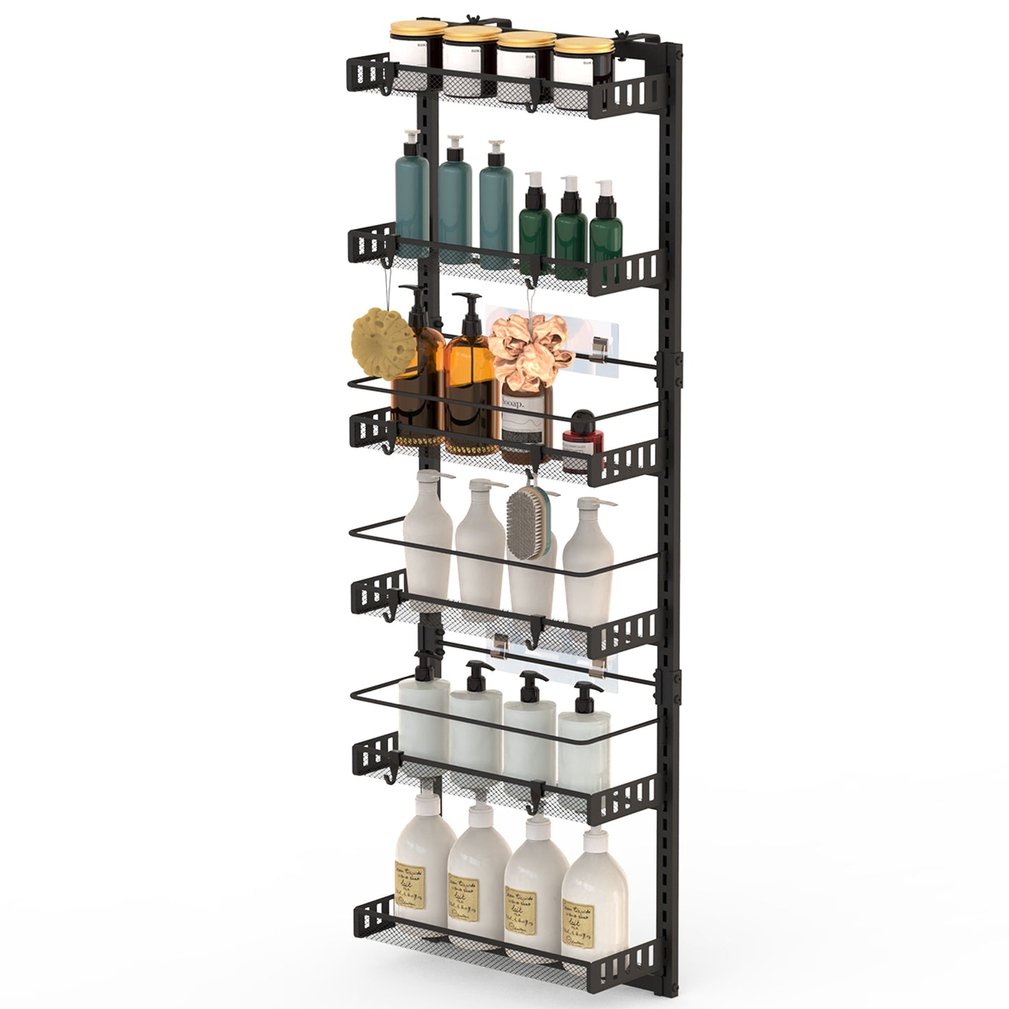 Over The Door Pantry Organizer 6-Tier Pantry Door Organizer Carbon Steel 110LBS Loading Easy Install Behind Door Storage For Closet Kitchen Bathroom 5