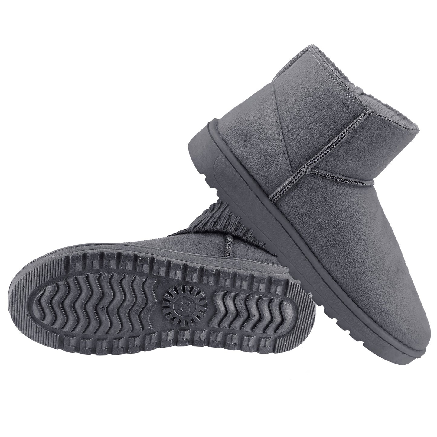 Women Lady Snow Boots Suede Mid-Calf Boot Shoe Short Plush Warm Lining Shoes w/ Anti-slip Rubber Base Knitting Design