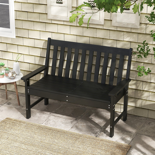 52 Inch All-Weather HDPE Outdoor Bench with Backrest and Armrests