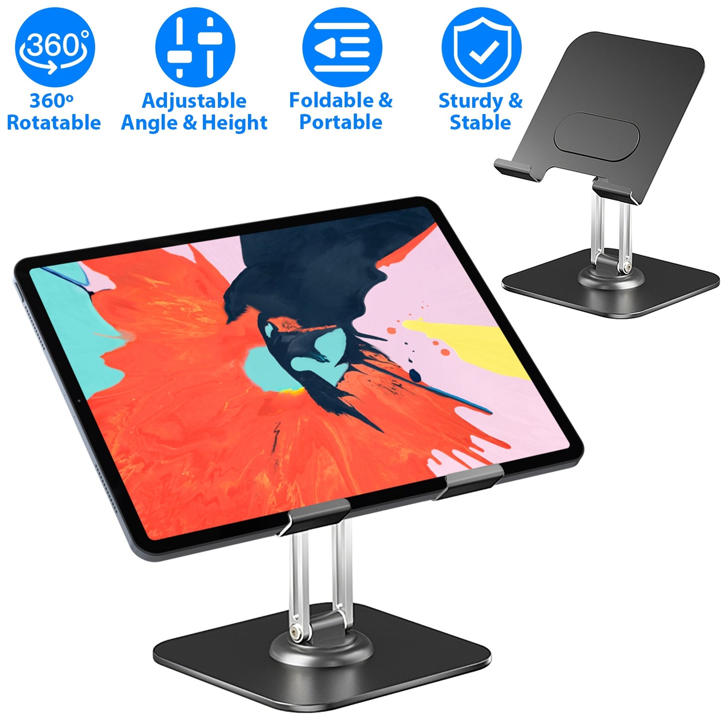 Foldable iPad Tablet Stand Adjustable Tablet Holder for Desk Rotatable Monitor Stand Holder Fit For iPad 11 10 9 8 7 Aluminum Alloy
