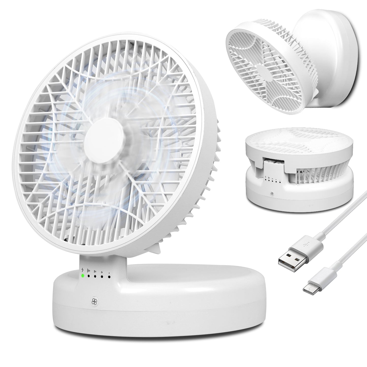 Quiet Table Fan 90¡ Foldable Desk Fan with 4 Wind Speeds Type-C Rechargeable Wall-Mounted Fan Portable Desktop Fan for Home Bedroom Kitchen Office Out
