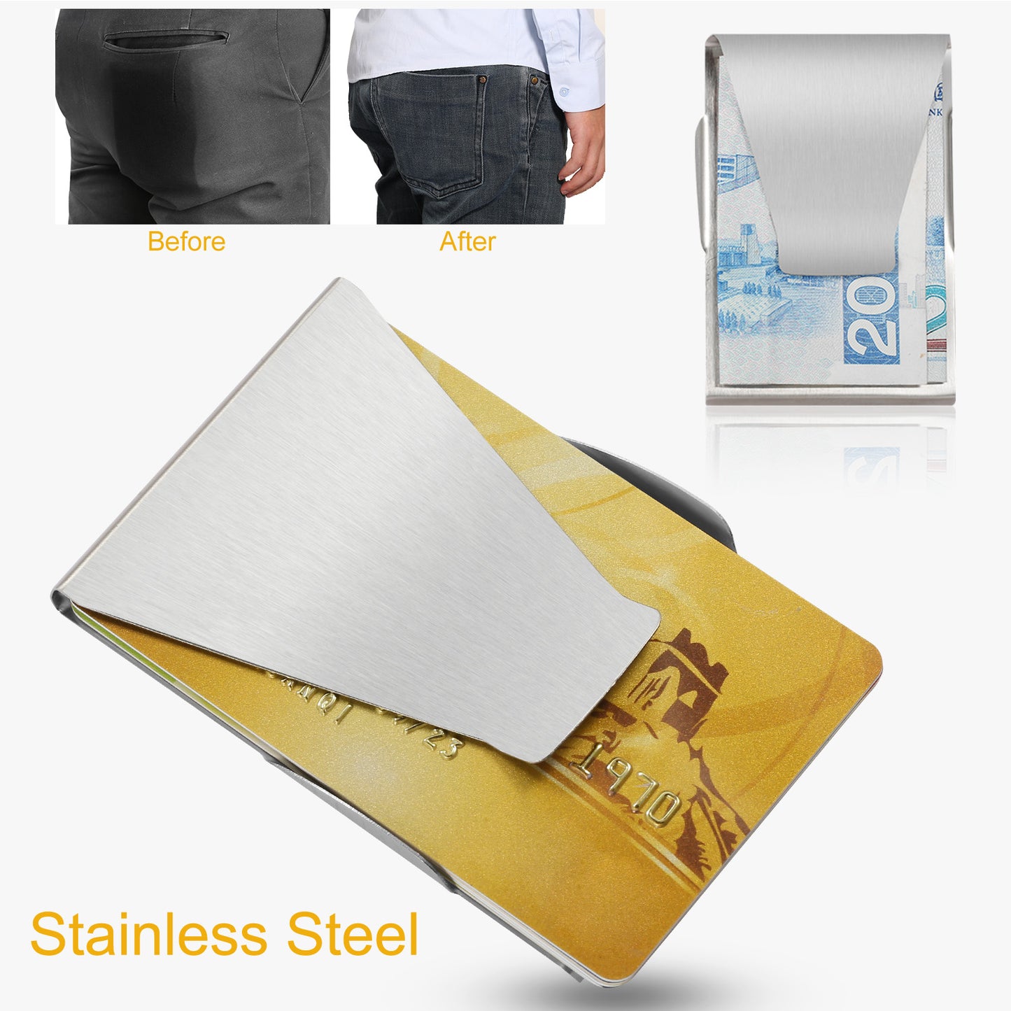 Slim Clip Double Sided Money Clip Credit Card Holder Wallet Stainless Steel