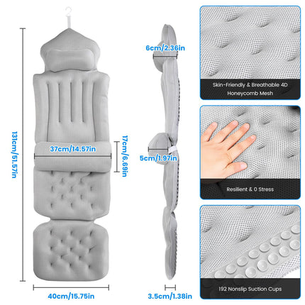 Full Body Bath Pillow with Lumbar Support & 4D Mesh