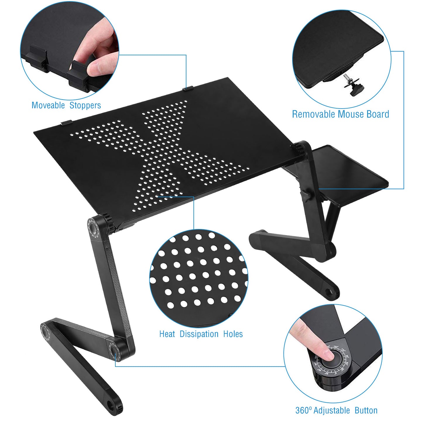 Foldable Laptop Table Bed Notebook Desk with Mouse Board Aluminum Alloy Breakfast Snacking Tray for Home Office Travel Use