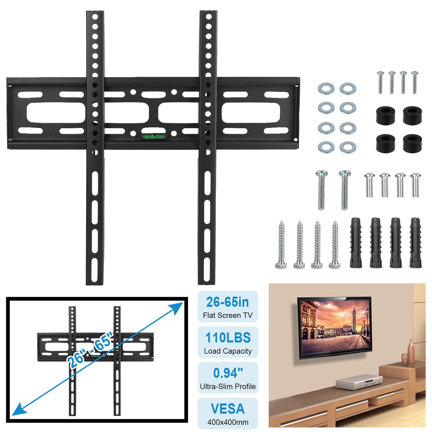 TV Wall Mount Bracket for 26-65in LED/LCD/PLASMA Flat TV VESA 400x400mm