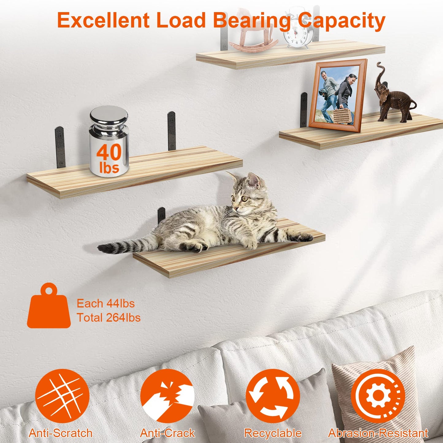 6 Sets Floating Shelves 15.74x5.74Inch Wall Mounted Shelves Wood Storage Shelves Metal Bracket Hanging Display Shelf Wall Organizer for Living Room Ba