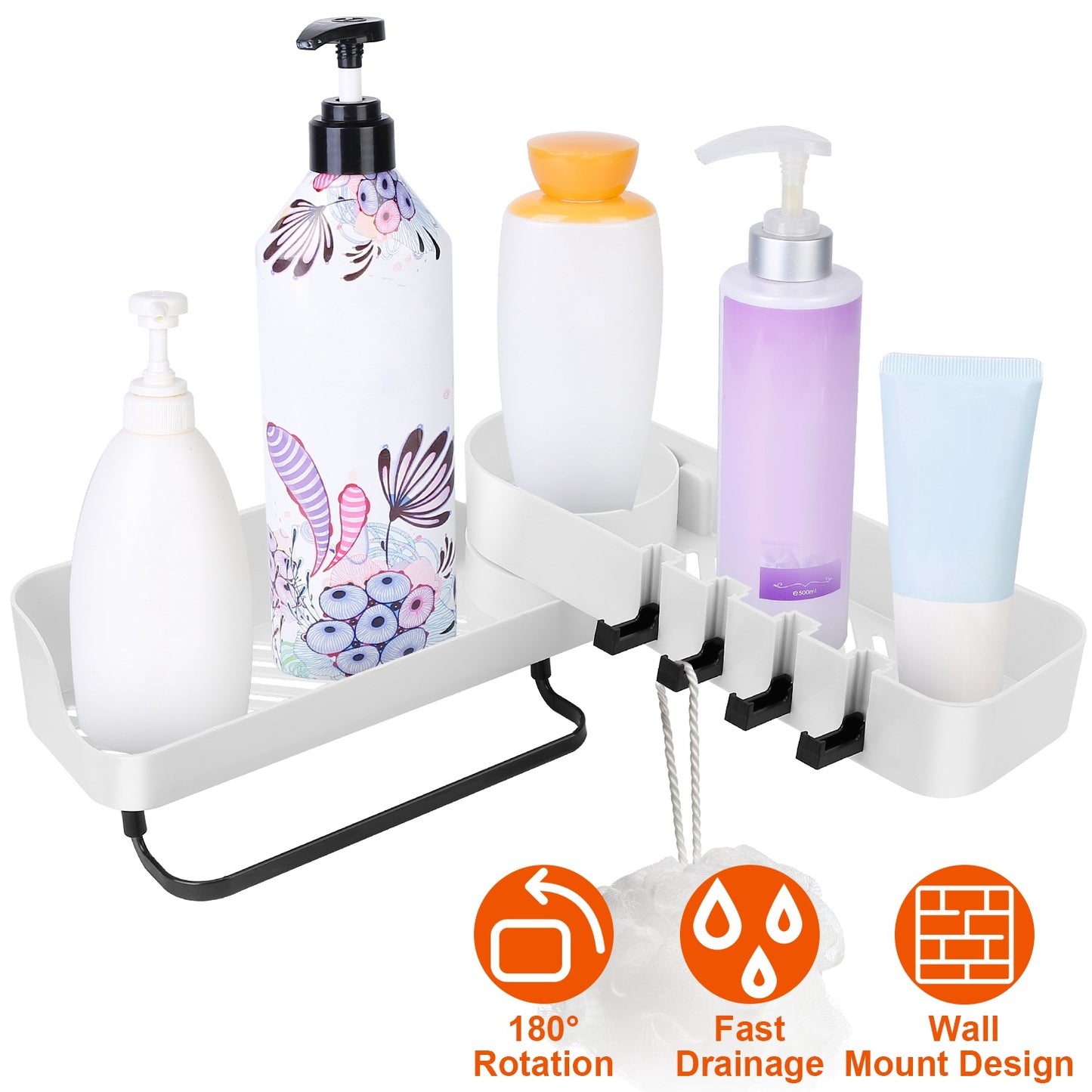 180¡ Rotatable Bathroom Corner Caddy Shelf No Drilling Wall-Mounted Storage Rack for Toiletries