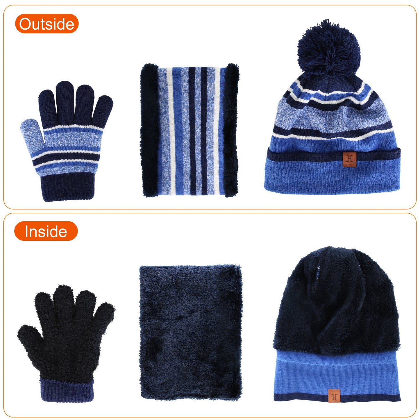Winter Kids Knitted Hat Scarf Gloves 3Pcs Boys Girls Winter Warm Beanie Hat and Glove Scarf Set Beanie Neck Warmer Mittens for 4-7-Year-Old Kids