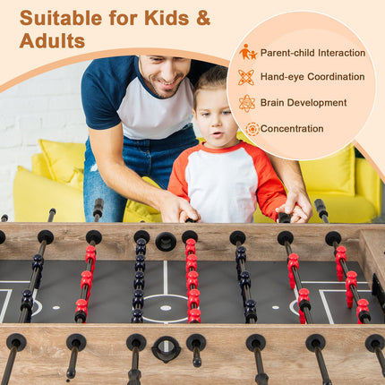 54 Inches Full Size Foosball Table with Legs 2 Balls and 2 Foldable Cup Holders for Kids Teens Adults-Natural