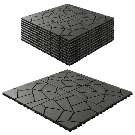 Interlocking Patio Deck Tiles 12 Inch Stone Pattern 44-Piece Set