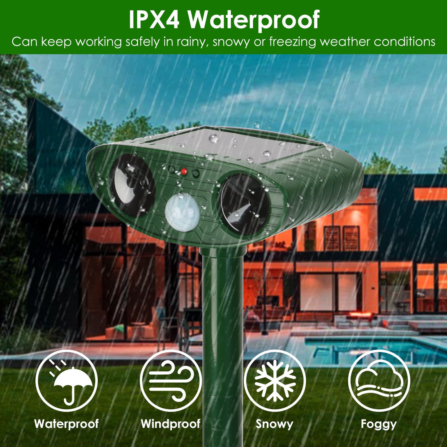 Solar Ultrasonic Animal Repeller PIR Motion Sensor Animal Repellent Chaser IPX4 Waterproof for Farm Garden Yard to Drive Raccoon Squirrel Rat Skunk Ra