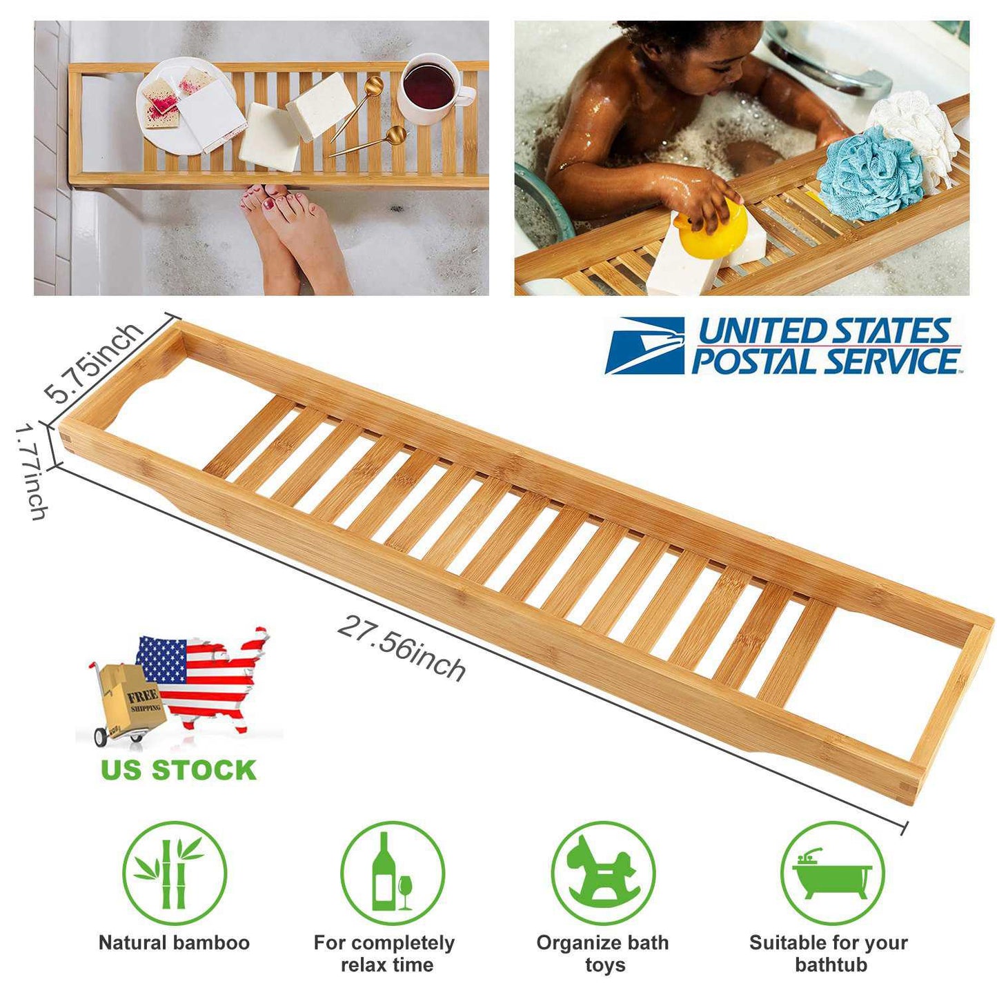 Bamboo Bathtub Tray Bath Table Bathroom Storage Rack Soap Cellphone Wine Glass Shelf Organizer