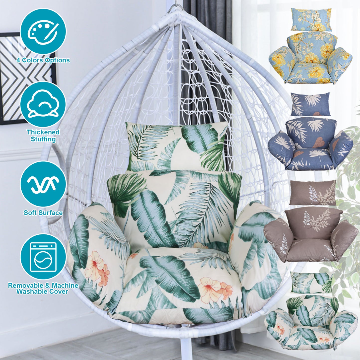 Egg Chair Cushion Hanging Basket Seat Cushion Thicken Soft Egg Swing Chair Pad Hanging Egg Chair Cushion with Headrest
