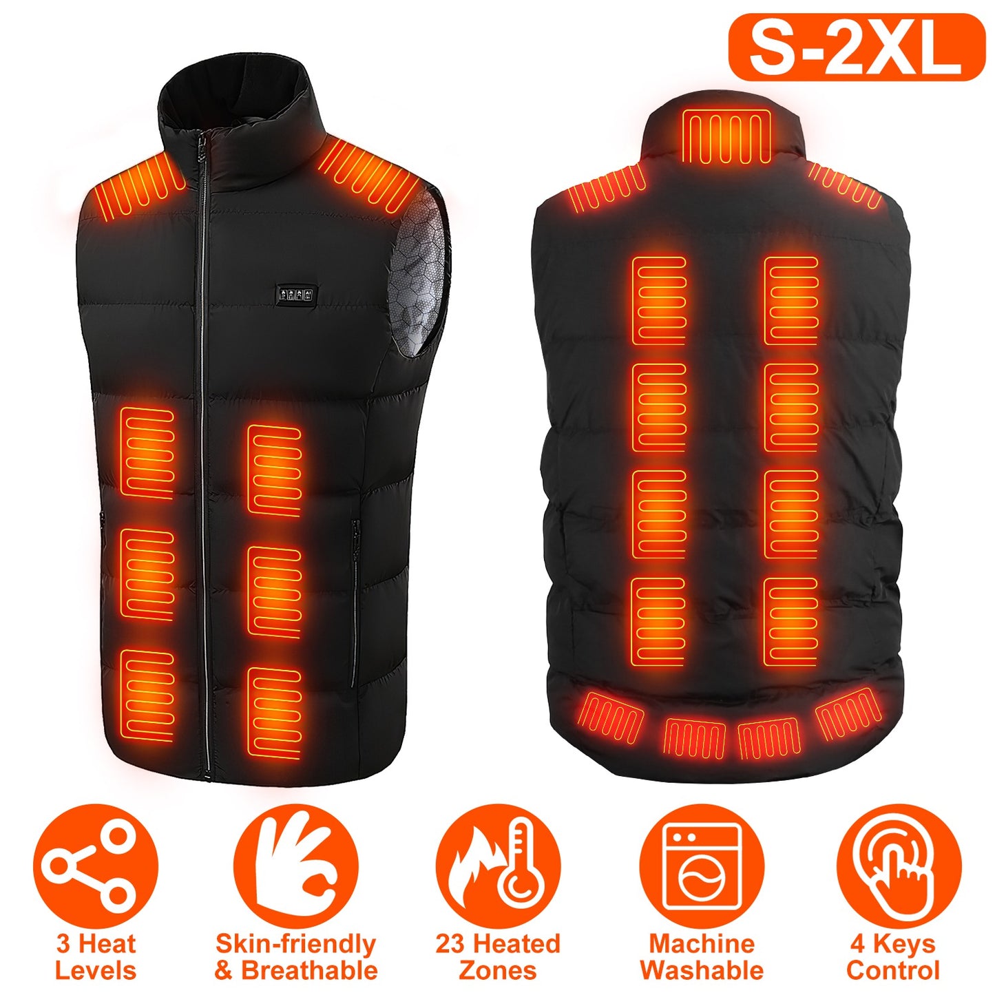 Heated Vest Men Women Heated Jacket with 23 Heating Zones 3 Heat Levels USB Powered Machine Washable for Winter Hiking Skiing Skating Outdoor Activiti