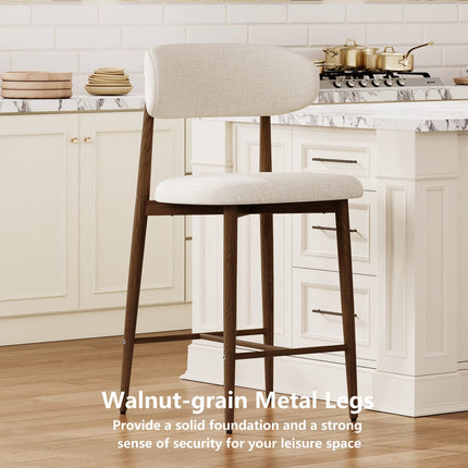 Counter Height Bar Stools Set of 2 with Curved Backrest
