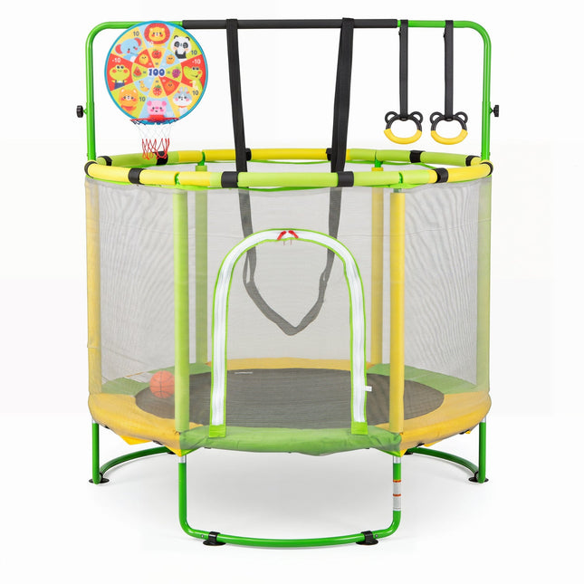 55" Kids Trampoline with Adjustable Gymnastics Bar & Hoop