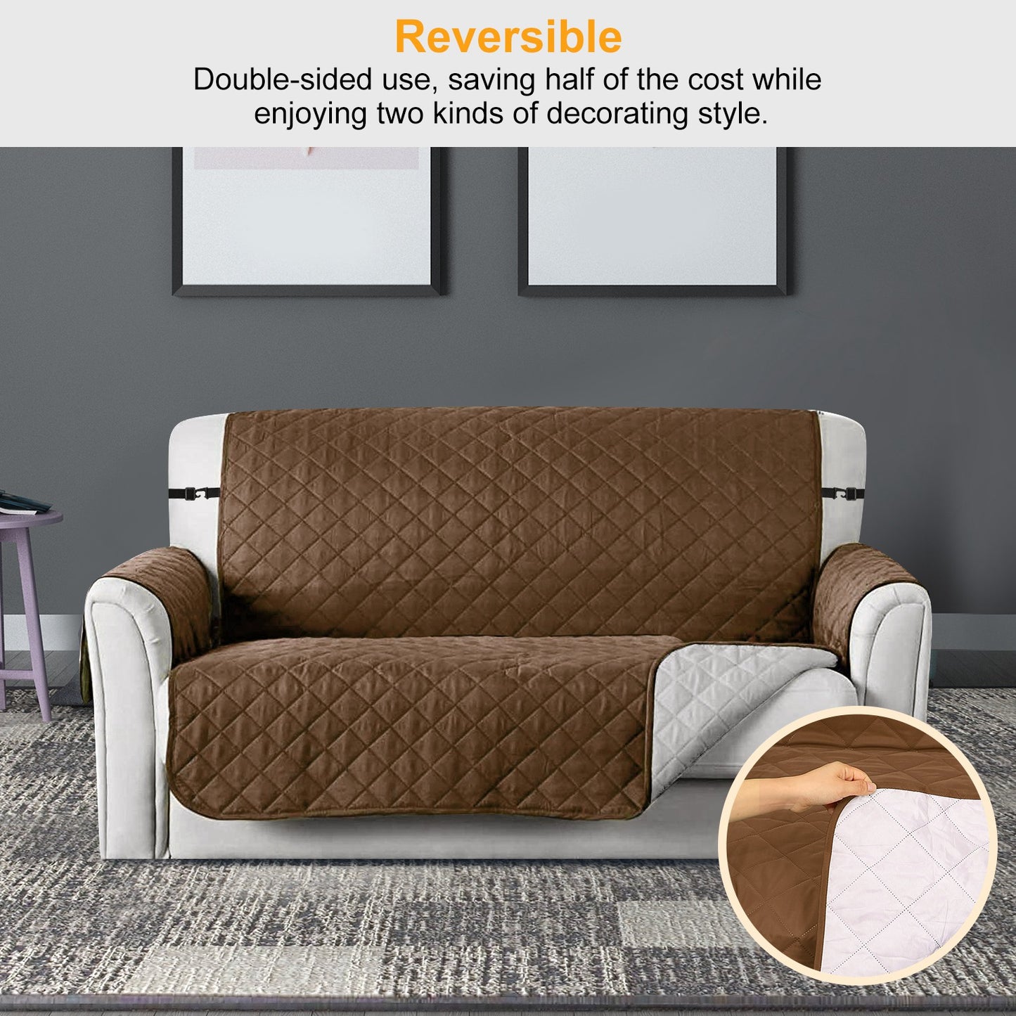 Reversible Sofa Cover Chair Loveseat Couch Microfiber Slipcover Cushion Furniture Protector Shield Water-Resistant w/ Elastic Strap for Kids Pet Dog C