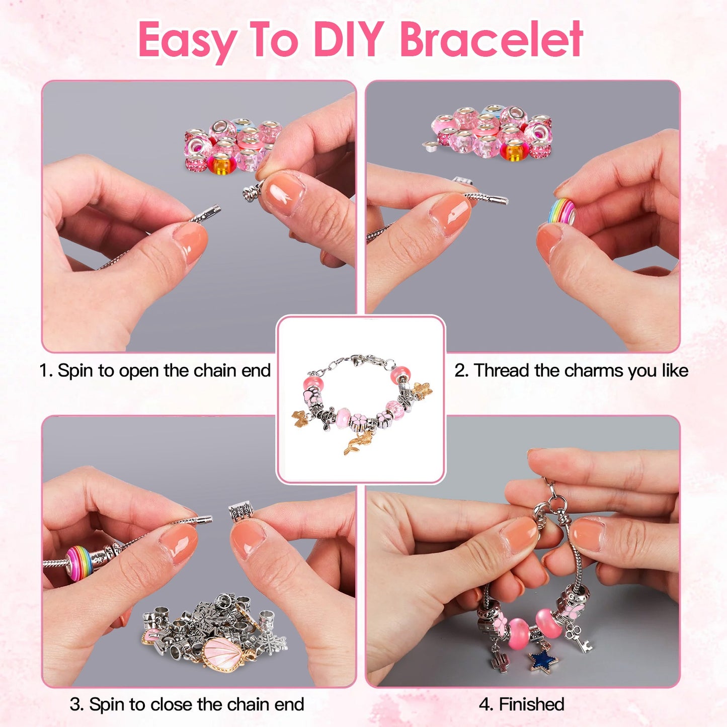 66Pcs Charm Bracelet Making Kit Kids\' Jewelry Necklace Making Kits Colorful DIY Charm Beads Pendant SetÊJewelry Decor Supplies with Gift Box for 5-12