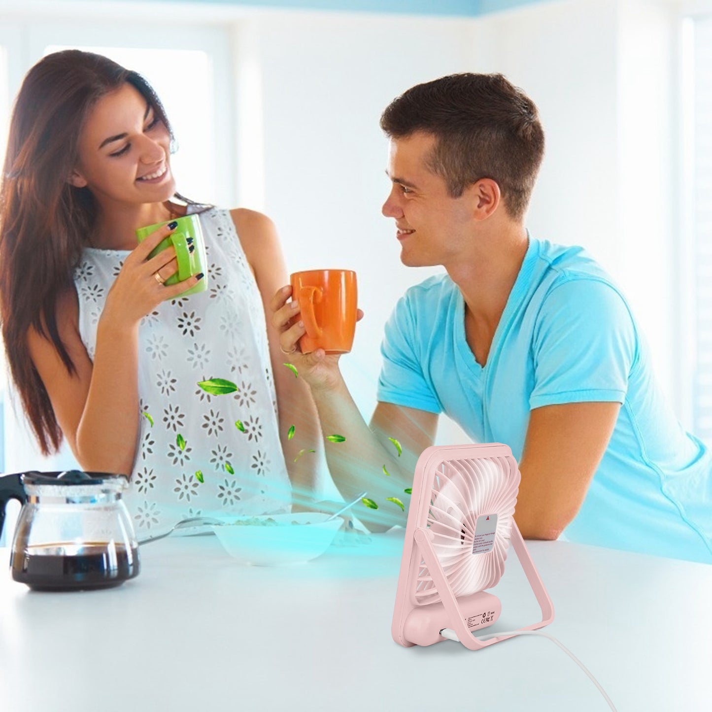 Mini Desktop Cooling Fan Rechargeable Battery Powered Personal Fan Speed Adjustment Strong Airflow Quiet Travel Fan with LCD Display for Home Office T