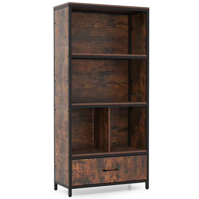 56" Tall Freestanding Bookcase with Drawer 5 Tier