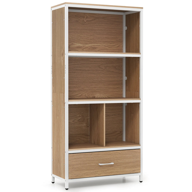 56" Tall Freestanding Bookcase with Drawer 5 Tier