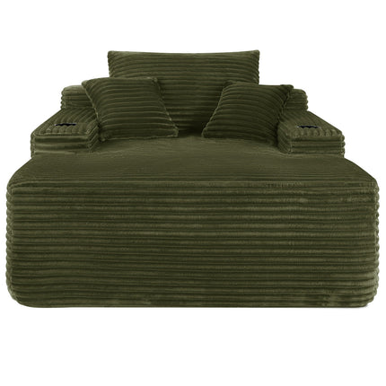 Convertible Chaise Lounge Sleeper Sofa with Cup Holders & Pillows