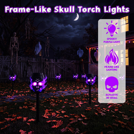 Solar Skull Torch Lights 4-Pack with Purple Flame Effect