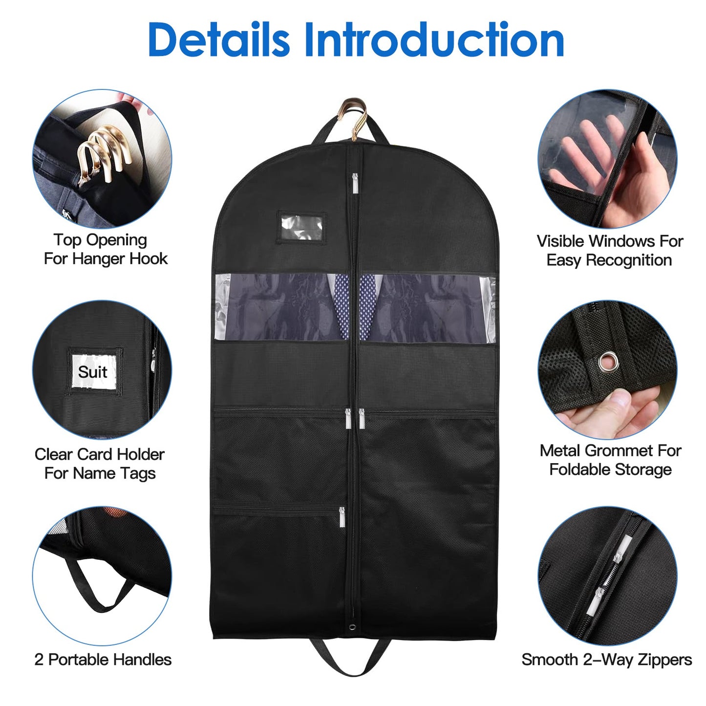 5 Packs Garment Bags Breathable Suit Bag Washable Clothes Cover Protector with Handles for Suits Coat Shirts T-shirts Jackets Dress for Adults Childre