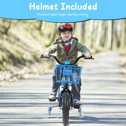 16In Kids\' Bike with Training Wheels Children Bicycle with Helmet Basket Rear Seat Chain Guard for Boys Aged 4-7