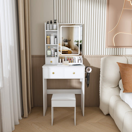 Vanity Desk Set with Lighted Mirror, 4 Drawers & Stool