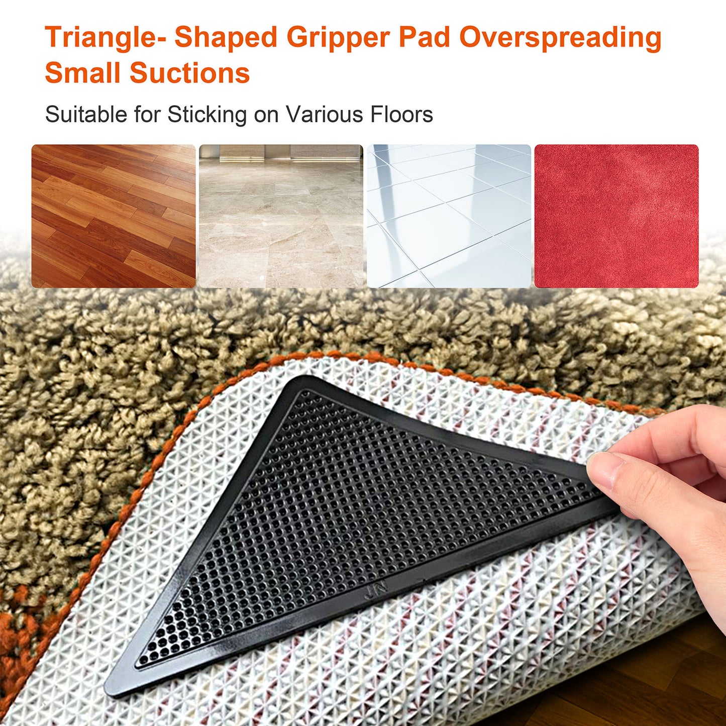 16Pcs Area Rug Gripper Pad Non Slip Anti Curling Carpet Mat Gripper Self- Adhesive Reusable Washable Renewable Hard Wood Floor Safe
