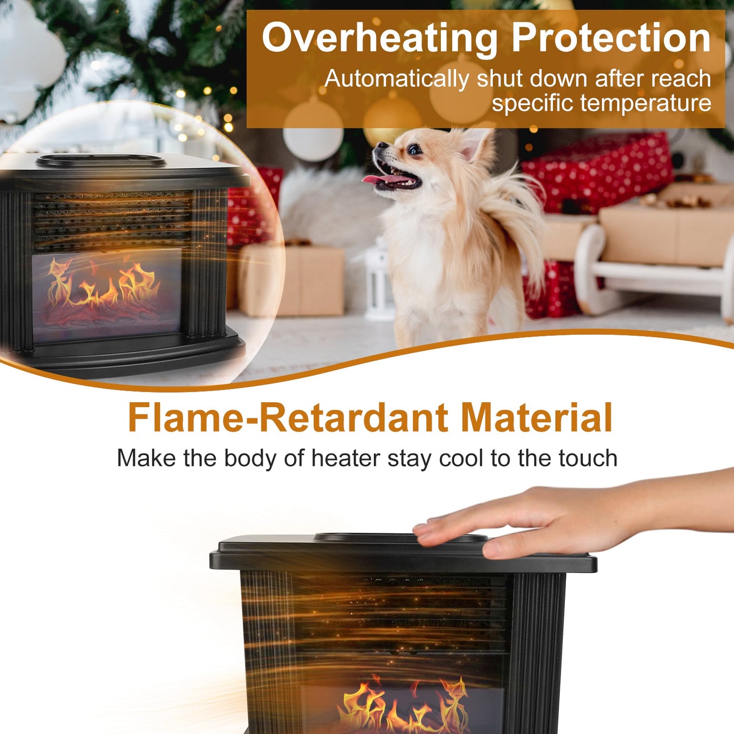 Electric Fireplace Heater 800W Artificial Flame Stove Heater with Accurate Digital Thermostat Timer Setting Remote Control Overheating Protection For