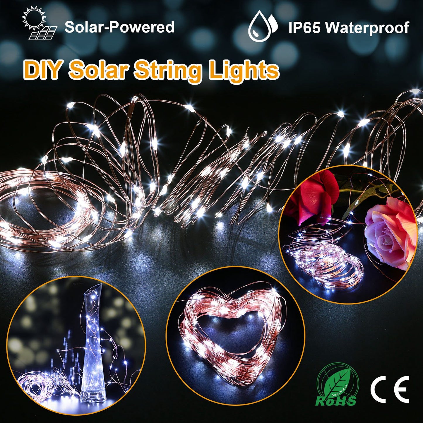 100 LEDs Solar String Lights Outdoor IP65 Waterproof Copper Wire String Lights Solar LED Fairy Lamps Wedding Party Festival