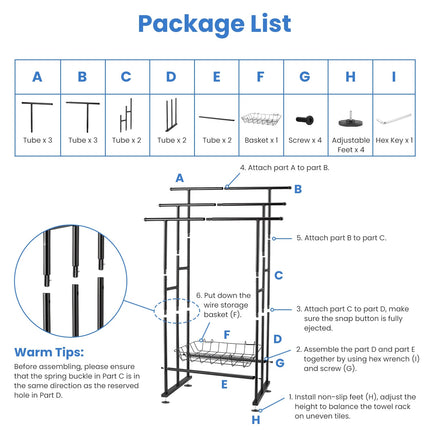 3-Tier Freestanding Towel Rack with Storage Basket - Black