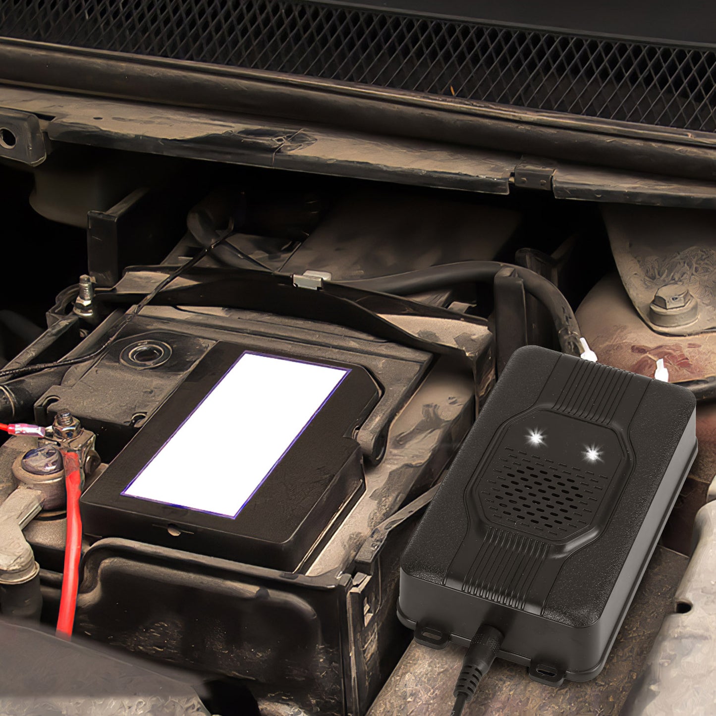 2 Pack Under Hood Ultrasonic Rodent Repeller Rodent Control Deterrent Chaser Blocker for Vehicle Indoor with Strobe Light 3 Power Supplies