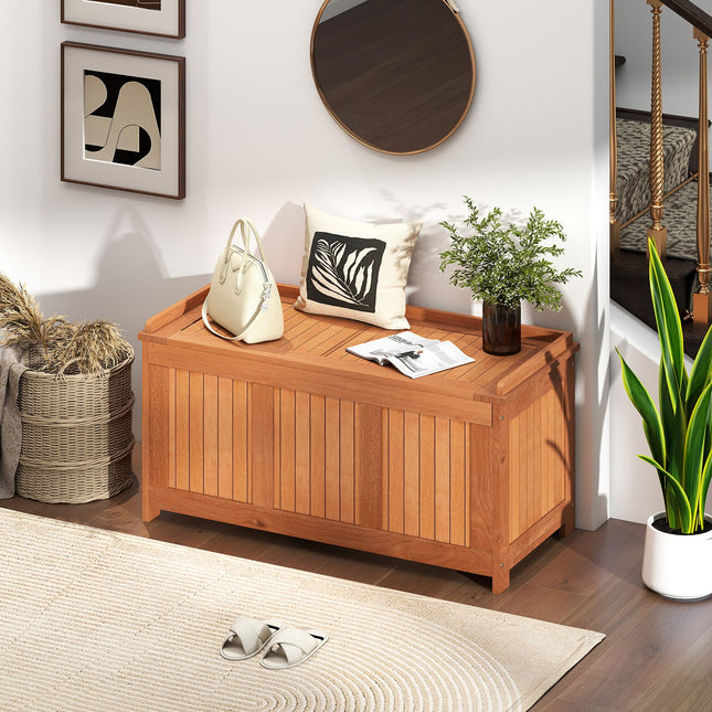 58 Gallon 3-in-1 Patio Wood Deck Box with Flip Top for Cushions
