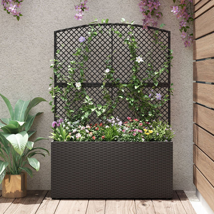 58 Inch Raised Garden Bed with Trellis and Wicker Planter Box