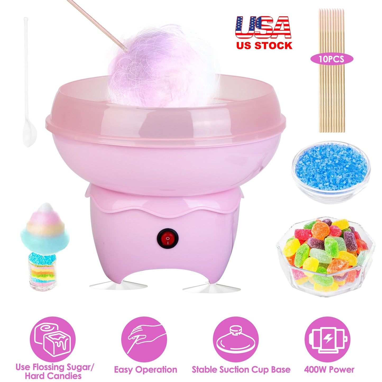Cotton Candy Maker Portable Cotton Candy Machine Electric Cotton Candy Expressfor Kids Christmas Gift Birthday
