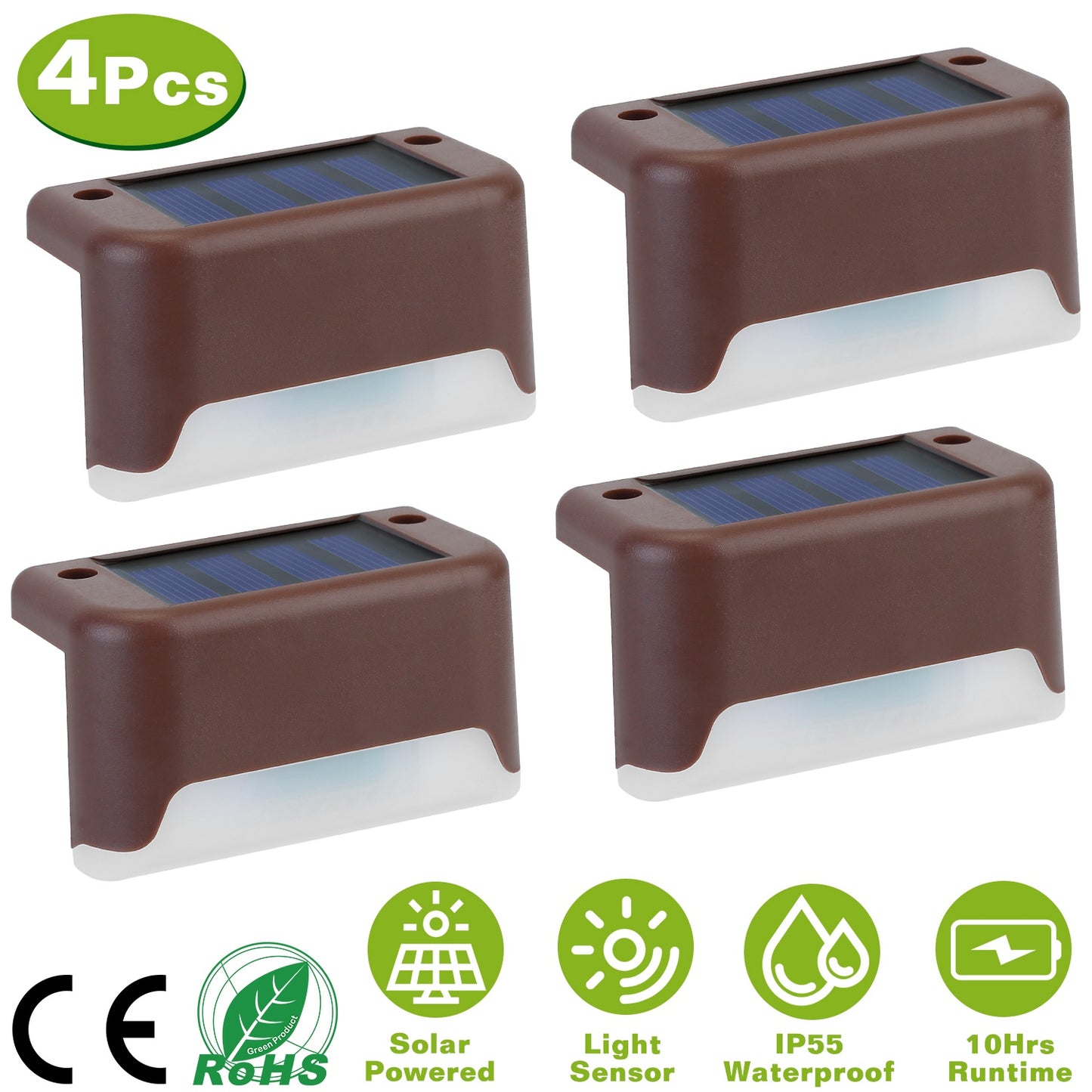 4Pcs Solar Powered LED Step Lights Outdoor IP55 Waterproof Dusk To Dawn Sensor Fence Lamps For Stairs Yard Railing