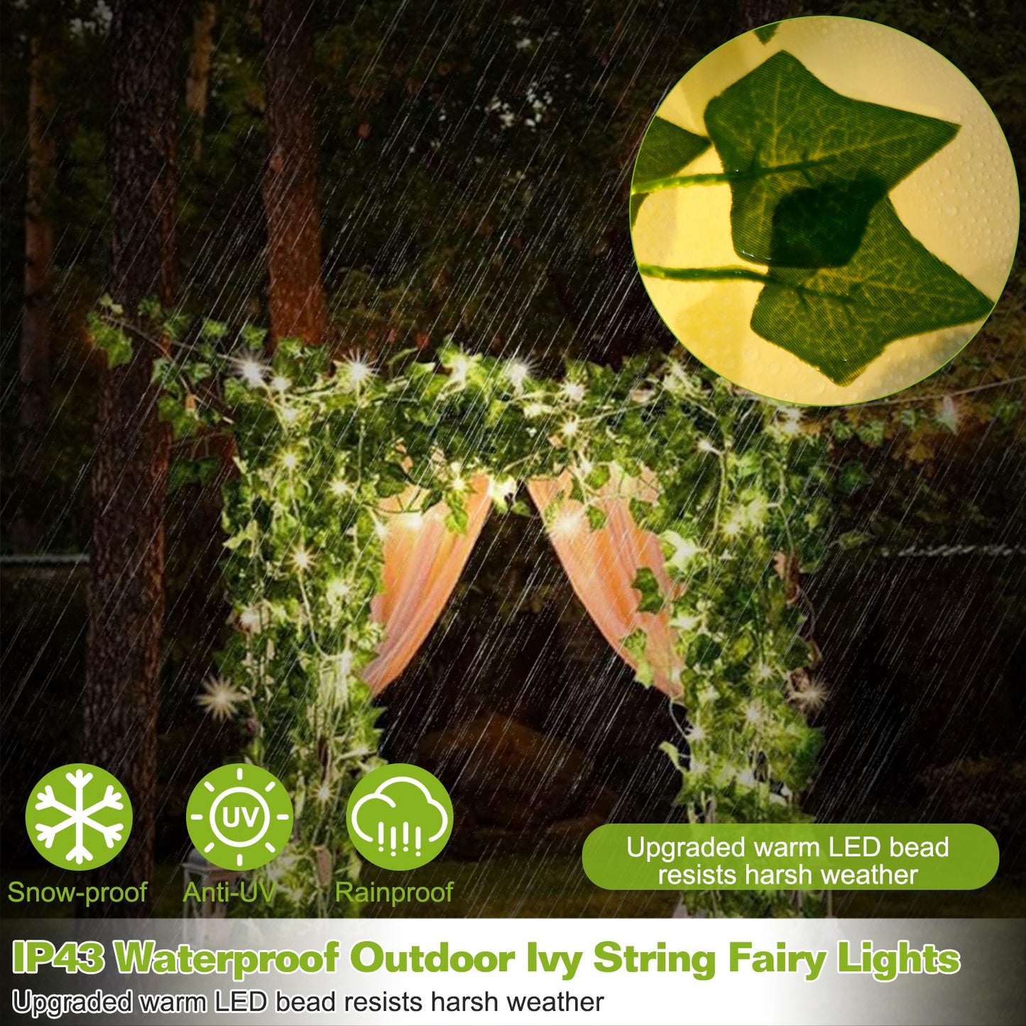 Artificial Ivy Battery Powered String Lights 360Pcs Leaves 100Pcs LED Beads Fake Leaf Fairy Lamps DIY Decorative Night Light For Wedding Kitchen Wall