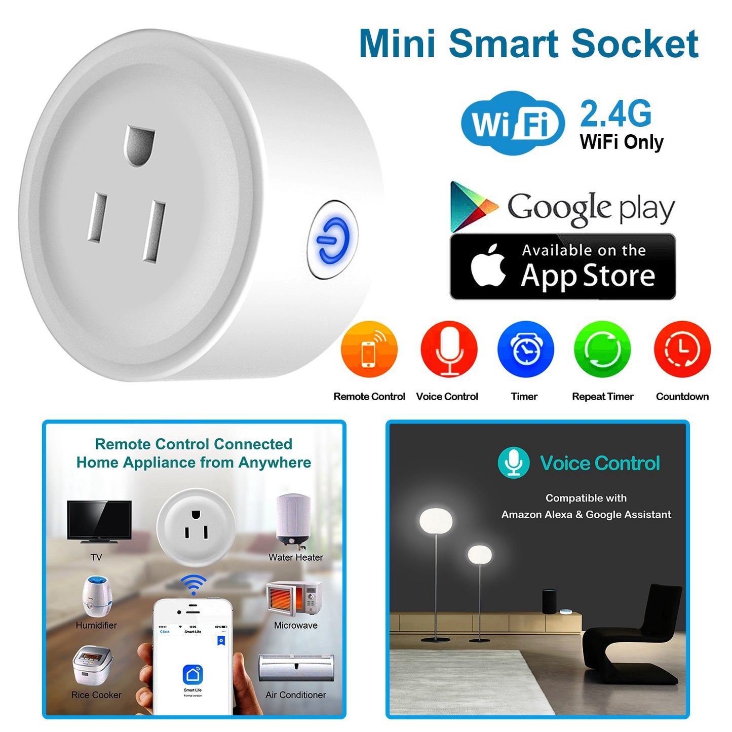 WiFi Smart Plug Outlet Wireless Smart Socket APP Remote Voice Control Timer Alexa Google US